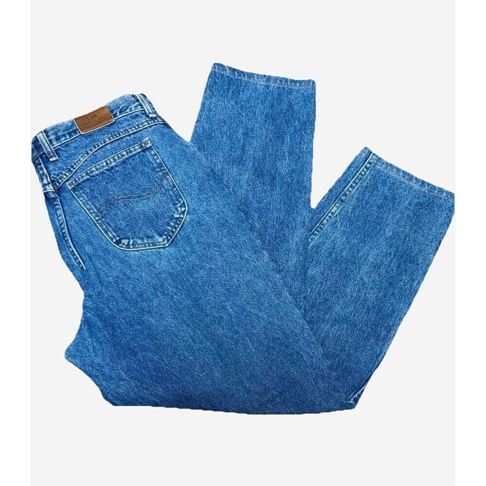 Vintage Lee USA High Rise Straight Leg Jeans 15M 90s Mom Denim Blue grandma Jean
